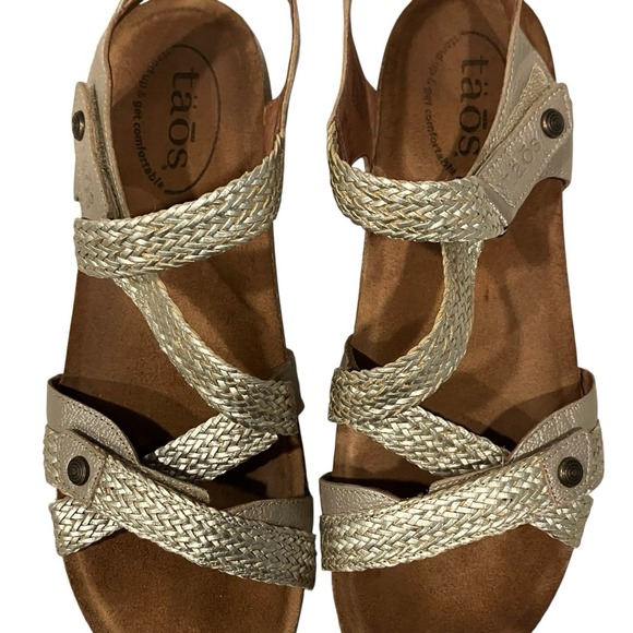 new TAOS Trulie 41 / 10 - 10.5 Woven Leather Ankle Strap Comfort Sandals Stone - Picture 8 of 11